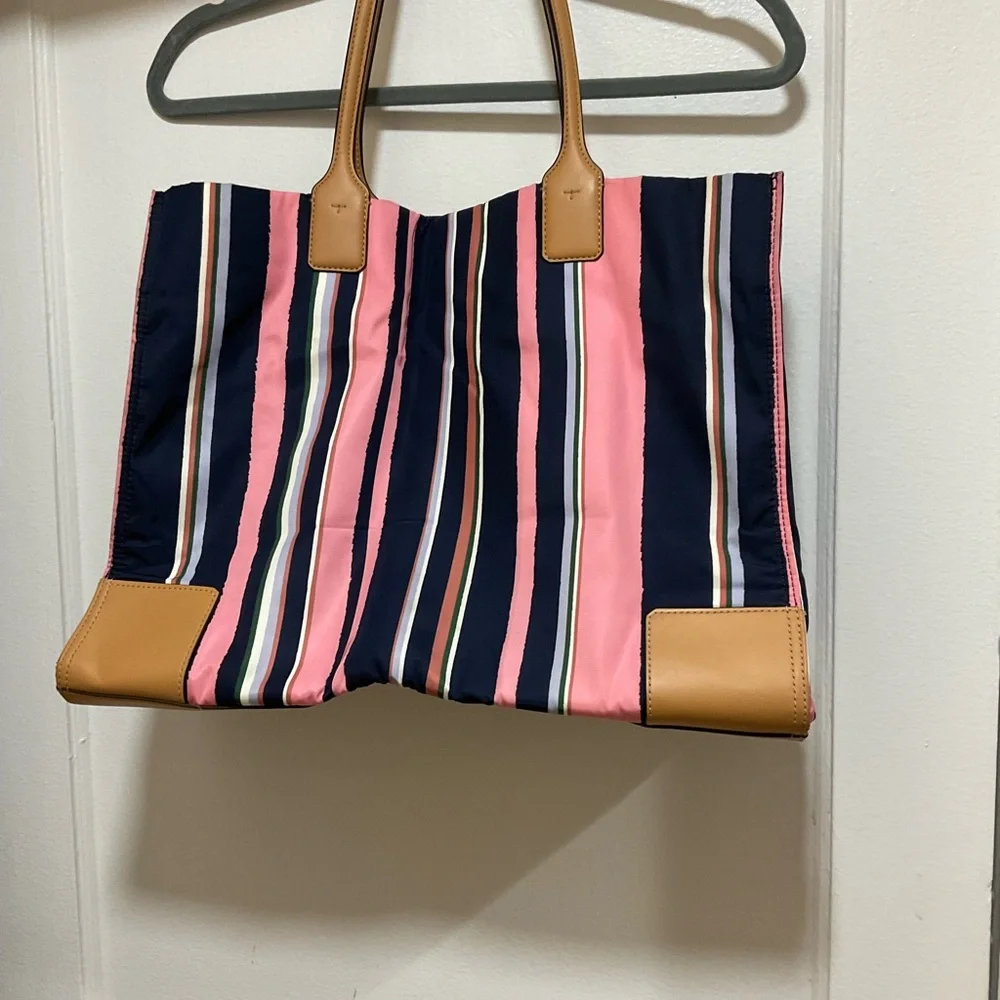 AUTH TORY BURCH ELLA Striped Logo Large Nylon Tote Shopper Bag - Picture 6 of 8